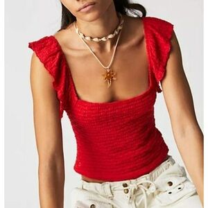 Free People Vibrant Red Textured Tank Top